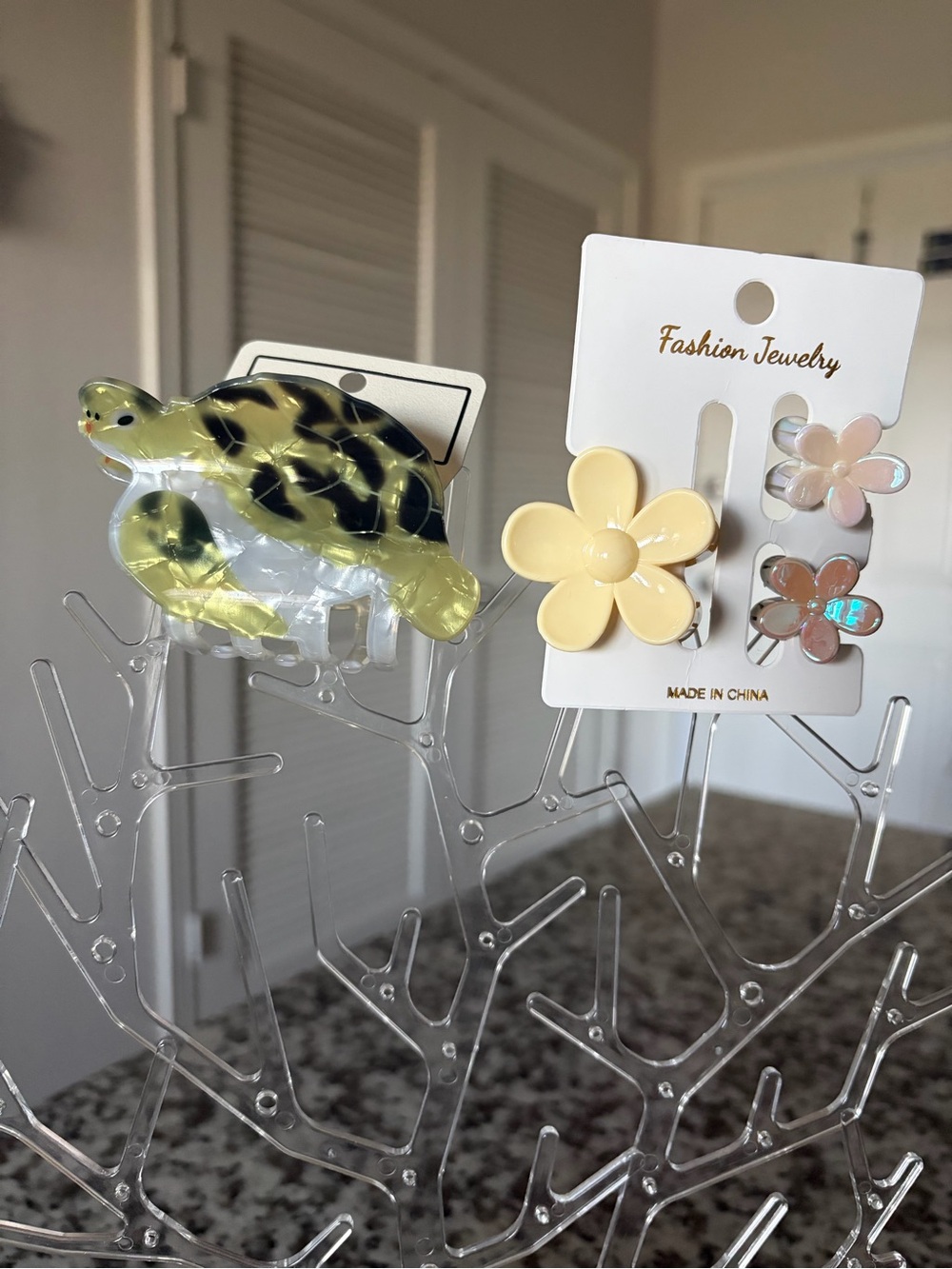 Yellow Turtle Hair Clip & Flower Stud Set - Kids Accessories